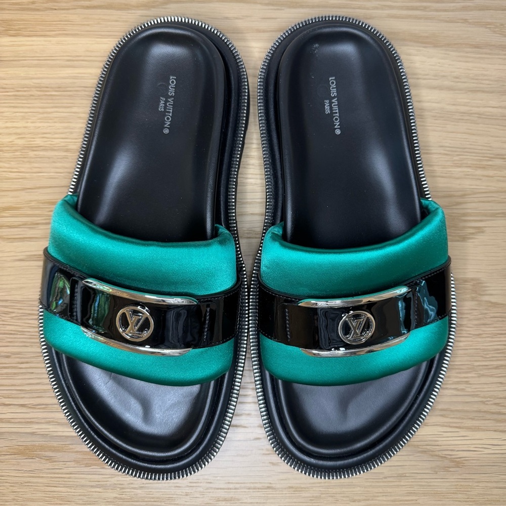 Louis Vuitton Pool Slide Black and Green Sandals